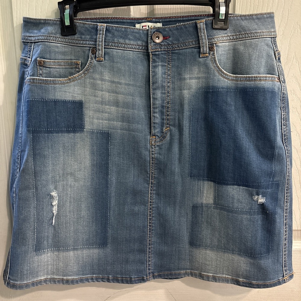 EV1 Alex Relaxed Vintage Power Stretch Skirt | NWOT | Distressed | Sz 14 Pockets